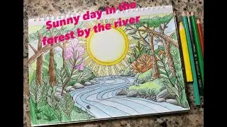Sunny day in the forest by the river. 202 pattern/Zentangl art