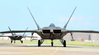 F-22 Raptor Fighter Jet in Action Taxi and Takeoff U.S. Air Force