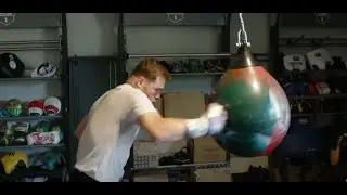 Canelo Alvarez hitting the aqua bag for Charlo fight