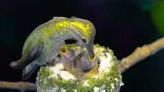 Mother hummingbirds feed their young by regurgitating food into their mouths