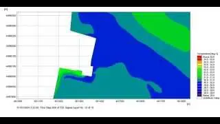 Caspian Sea Thermal Plume Dispersion &ndash; 1 in 100 year wave from 120 degrees &ndash; surface temperature