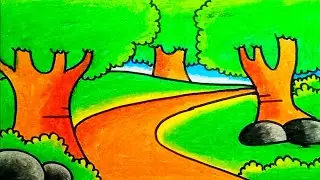 How To Draw Forest Scenery Easy For Beginners |Drawing Forest Scenery Easy For Kids