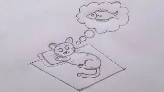 Cute Sleeping Cat Drawing | Easy Cat Drawing Tutorial Step by Step | Dreaming Cat Sketch 😽