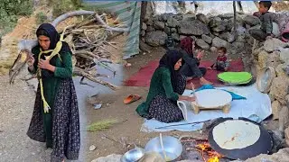 Daily life of Iranian nomads | Preparing firewood and baking local lavash bread on fire