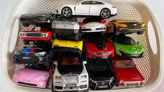 Box full of diecast Cars, Top toy Cars, Porsche, Camaro, Ferrari, Rolls Royce, Tesla