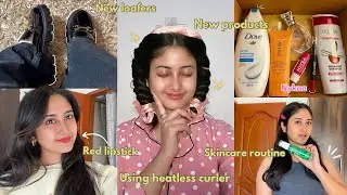 Slice of life ☘️| Skincare routine, using heartless curls, mini nykaa haul , got new loafers 👞✨￼