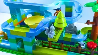 Satisfying Marble Run Building Blocks Coaster Double Tunnel And Animal Bridge Course! ASMR