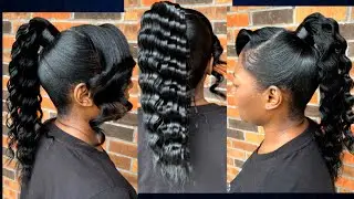 Crimped Ponytail with Side Curled Bang