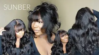 &ldquo;New&rdquo; LUXURY FLUFFY LOOSE WAVE WIG WITH FRINGE BANGS | GLUELESS INSTALL + STYLE | SUNBER HAIR