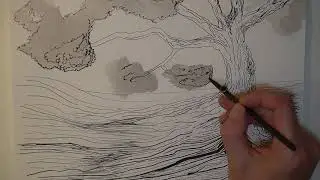 Drawing with black ink