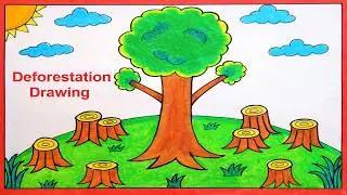 deforestation drawing (pollution) simple and easy - new design | science drawing academy