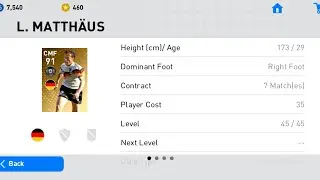 L . MATTHAUS  { CMF }  Legend Player FULL CAP  MAXIMUM  LEVEL  PES 2019 MOBILE