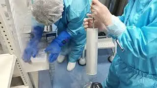 Removing samples of the cell bank from the cryo-storage tanks (maintained at -196&deg;C)