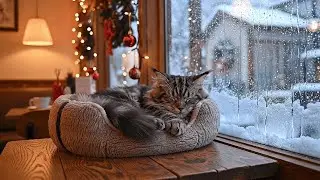 🎷 Warm Holiday Comfort | Cozy Room With Sleeping Cat Snowfall Evening Mood (LoFi)