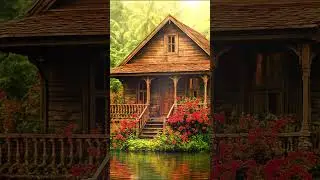 🌿Relaxing Jungle Cabin Ambience | River Sounds, Birds Singing & Forest Relaxation |4K Nature Sounds2