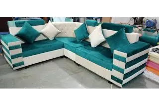Wooden Corner Sofa Set Latest Design Branded Color Blue And White set new model
