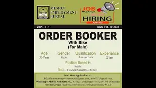 JRN-1141 | Required: Order Booker | 2023 | Memon Employment Bureau M.E.B
