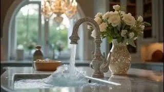 Diamond Rain: Luxurious Waterfall Flow from a Diamond Faucet | Mesmerizing Kitchen Scene