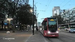 RET Coca Cola Tram Stadhuis Rotterdam rond Zonsondergang