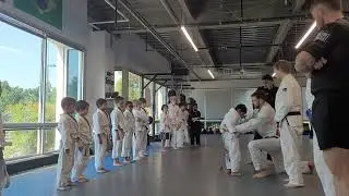 Suvaan getting promoted from white belt. SuperBros!