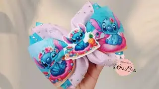 Moño fácil de realizar con listón de 7.5 cm de Stitch 🎀✨ #stitch #tutorial #lazos #moños #facil