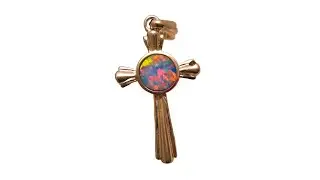 Red Opal Cross Pendant in 14k Yellow Gold - 8977 | FlashOpal