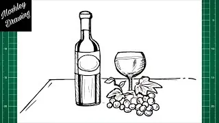 How to Draw Wine Bottle and Glass