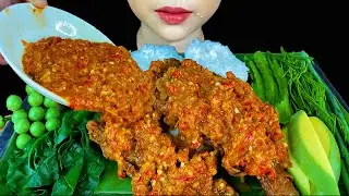 Eating Spicy Food||Fried Chicken, Spicy Chilli Sauce, Fresh Vegetables