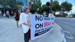 Dozens of people gather in downtown Atlanta to protest against US striking Iran