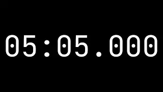 Countdown timer 5 minutes, 5 seconds [05:05.000] - White on black with milliseconds