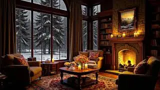 Cozy Winter Reading Nook Ambience ❄️️️ Warm Jazz Music with Crackling Fireplace to Study, Deep Sleep