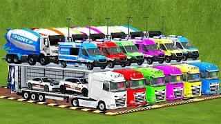 AMBULANCE EMERGENCY VS CONCRETE MIXERS VS URUS & CARRERA TRANSPORT BATTLE! Farming Simulator 22