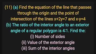 Question 11 | WAEC 2024 THEORY | Equation of a line | Interior angle of a regular polygon