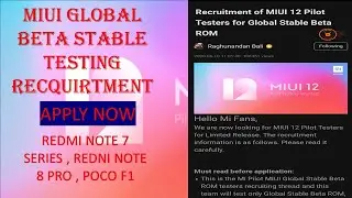 MIui 12 Global beta stable testing started .Redmi note 7 series , redmi note 8pro and poco f1