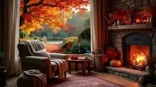 Cozy Autumn Cafe Ambience 🍂 Fireplace, Rain & Soft Jazz | Relax, Study & Focus (1 Hour)