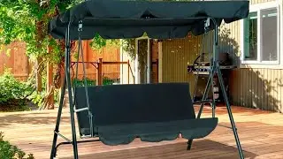 3 Person Porch Swing Bench Lounge Chair With Canopy Cushioned Seats And Backrest