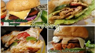 2 unique & amazing chicken burger recipe (smoke chicken burger /chicken boti burger) by  shahz zaiqa