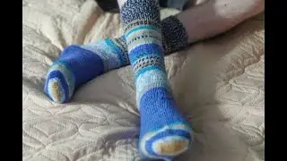 Gray hand knitted socks, wool socks,jacquard socks, boot socks, blue hand knitted socks