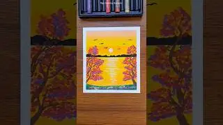🌅 Sunset Drawing | Easy Oil Pastel Tutorial for Beginners #artshorts #drawing #artist  #oilpastel