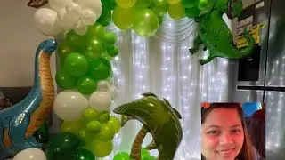 Balloon garland tutorial Dinosaur theme for boys partydecorations tutorials DIY balloon arch