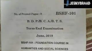 BSHF - 101 QUESTION PAPER (Term End) [June 2019]