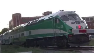 Via Train 87 on the new King St. Bridge and GO Train at Park St.