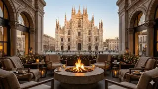 Warm Relaxing Jazz & Fireplace Crackling Live | Milan Cafe Ambience for Working, Studying, Sleeping