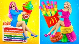 TANTANGAN PELANGI Gila! | Makan Lucu Dessert Pelangi Seharian! Pertarungan Gadis Warna oleh RATATA
