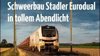 Schweerbau Stadler Eurodual &bdquo;Caro&ldquo; (BR159) mit Sch&uuml;ttgutw&auml;gen in tollem Abendlicht