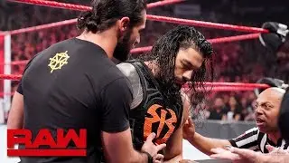 Сет Роллинс помогает Роману Рейнсу добраться до комнаты тренера: Raw, 11 марта 2019 г.