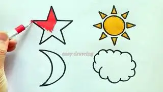 how to draw sun moon star cloud drawing with colour #art #drawing