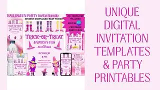 TRICK OR TREAT PARTY Invitation Bundle, Printable Halloween Party Decor, Editable Halloween Template