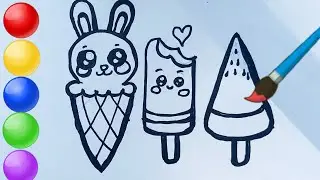 How to draw cute ice cream,সহজ আইস ক্রিম আঁকা colouring for kids  & toddlers। Step by step painting,