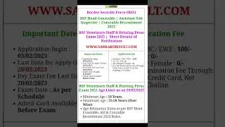 BSF Head Constable | Assistant Sub Inspector | Constable Recruitment#2023||